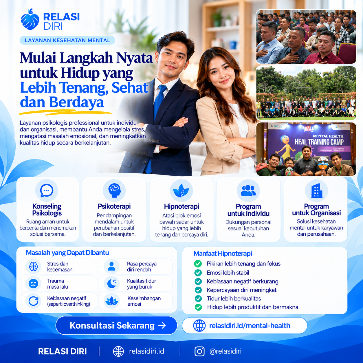 Corporate Mental Wellness Program Relasi Diri: memperkuat regulasi emosi dan pengelolaan stres karyawan bersama ahli kesehatan mental, agar performa bisnis tetap stabil dan berkelanjutan.