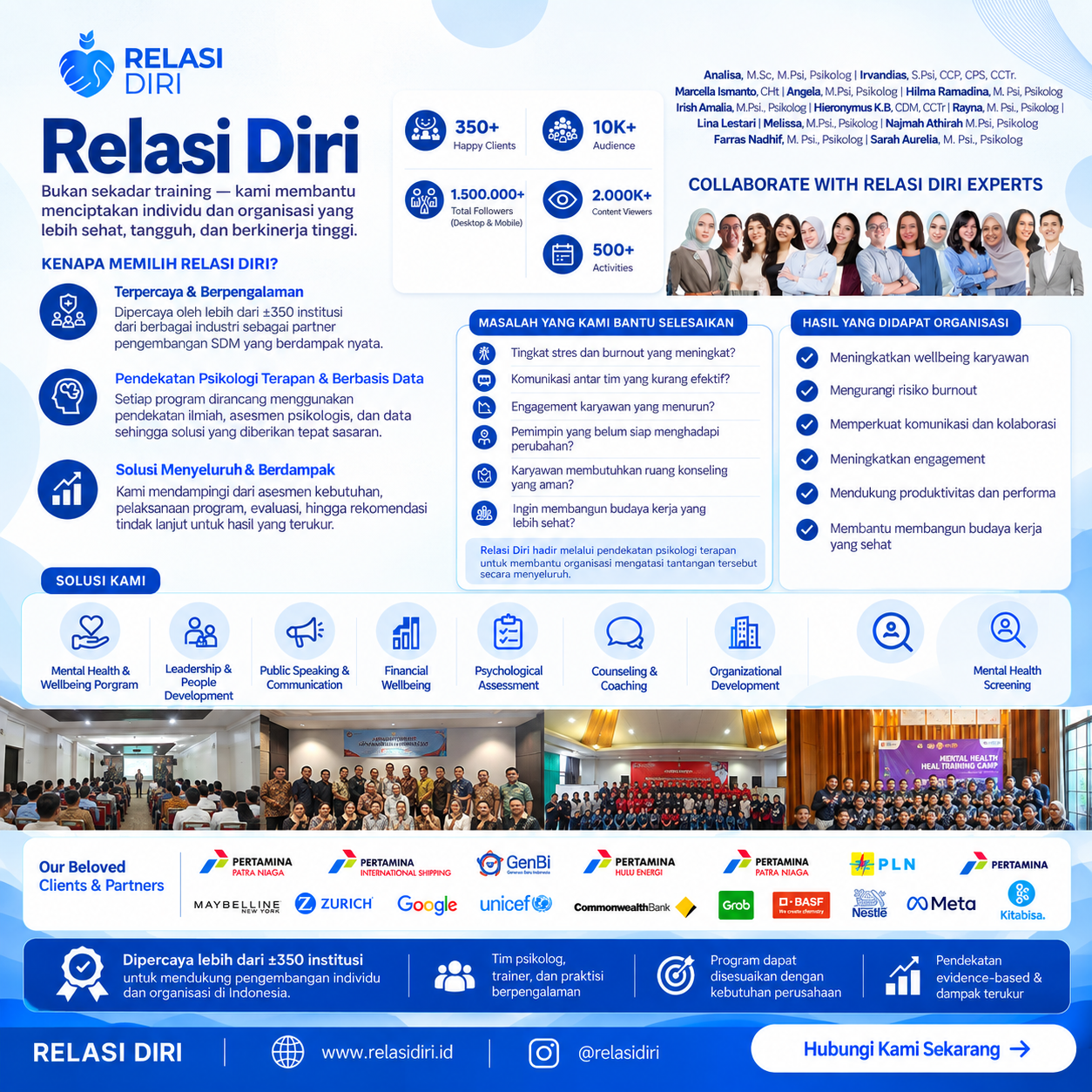 Tentang Relasi Diri: solusi psikologis untuk individu, tim, dan organisasi.